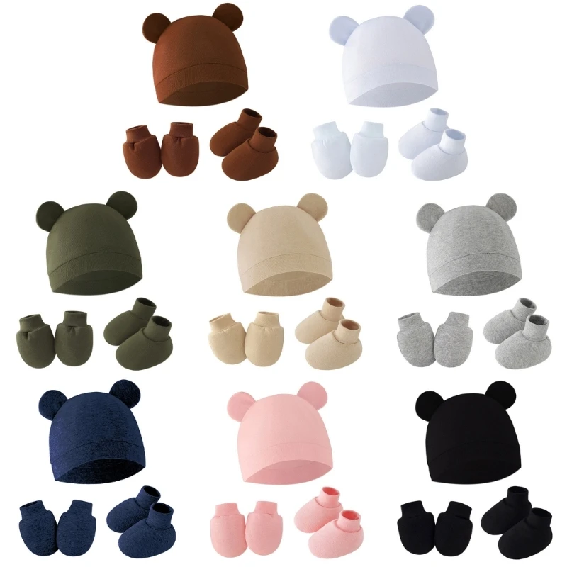 Newborn Baby Hat Anti Scratch Gloves Socks Set for Boys Girls Infant Shower Gift Dropship