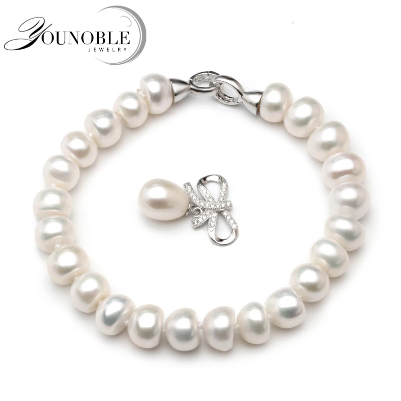 Wedding Freshwater Pearl Bracelet Women,Beautiful Real Natural Pearl Bracelets 925 Silver Wife Mother Birthday Gift