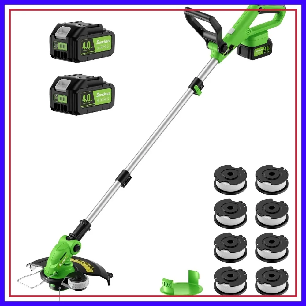 

12" Cordless String Trimmer 20V with 2x4.0Ah Batteries and Charger, Electric Grass Cutter Edger Lawn Tool