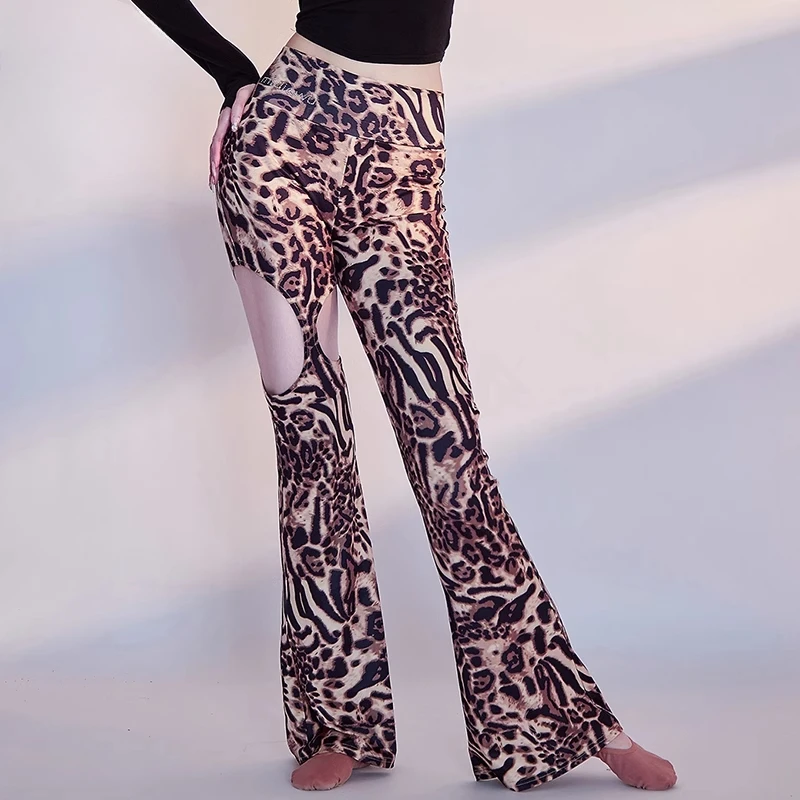 

Sexy Leopard Leggings Women Belly Dance Practice Pants Drum Solo Flared Pants Waist Tummy Control Dance Clothes Printed Slim