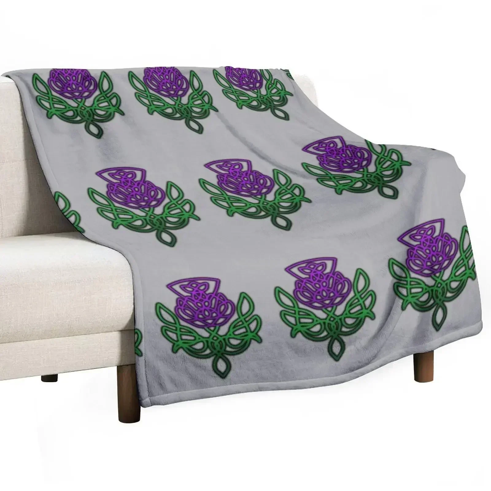 Celtic Thistle Throw Blanket Furrys christmas gifts Bed linens Picnic Soft Plush Plaid Shaggy Blankets