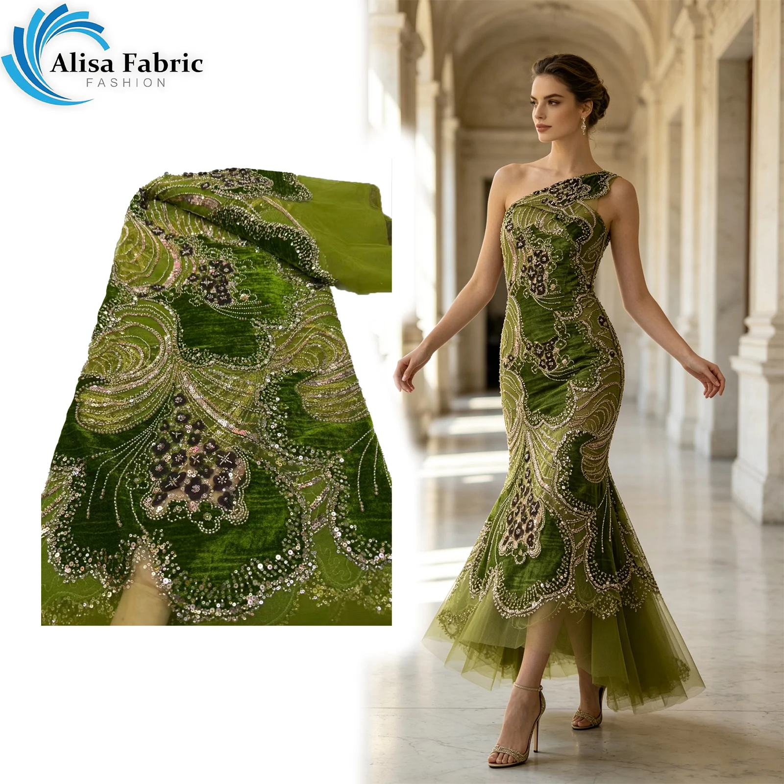 High Quality beaded lace velvet lace 5 yards for women's luxurious beaded embroidery long evening dress Fall Ankara Fabric