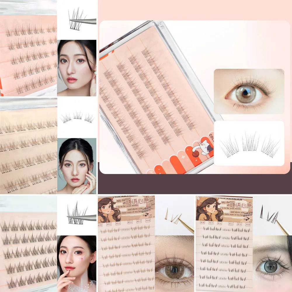 Press on Self Adhesive Cluster Lashes No Need Glue Natural Look Segmented Eyelashes Reusable Black/Brown