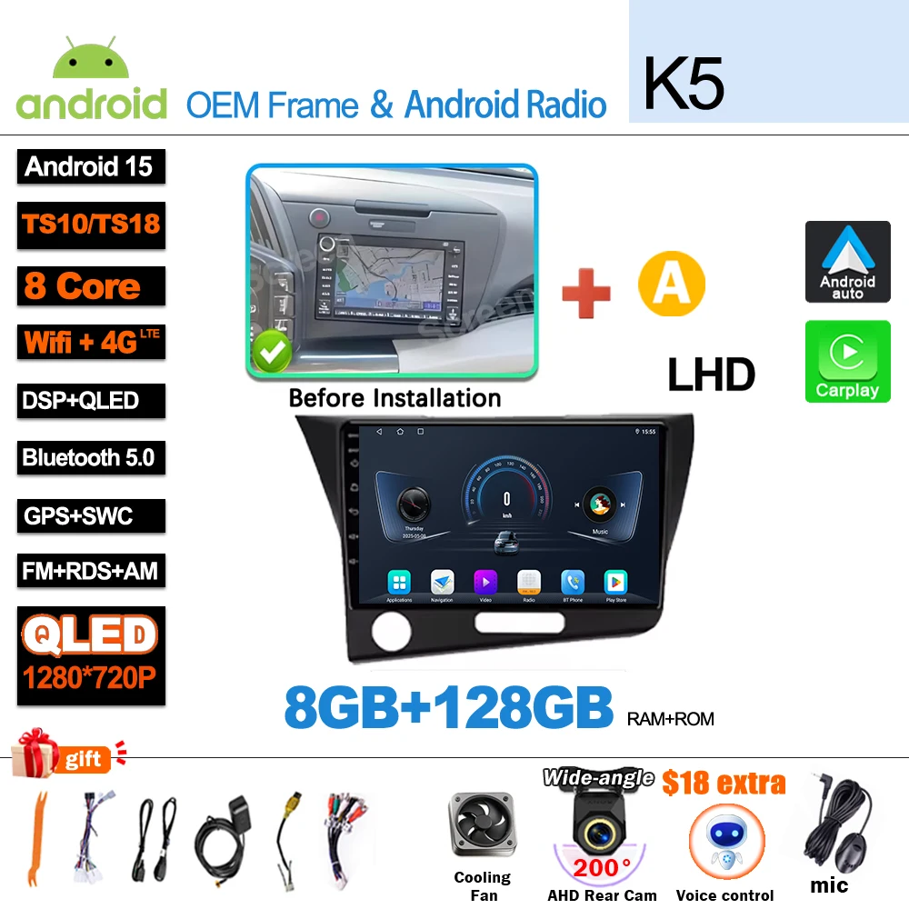 Android 16 autoradio multimediasysteem voor Honda CR-Z 1 CRZ LHD RHD 2010 - 2016, 5G draadloos Carplay touchscreen GPS navigatie stereo
