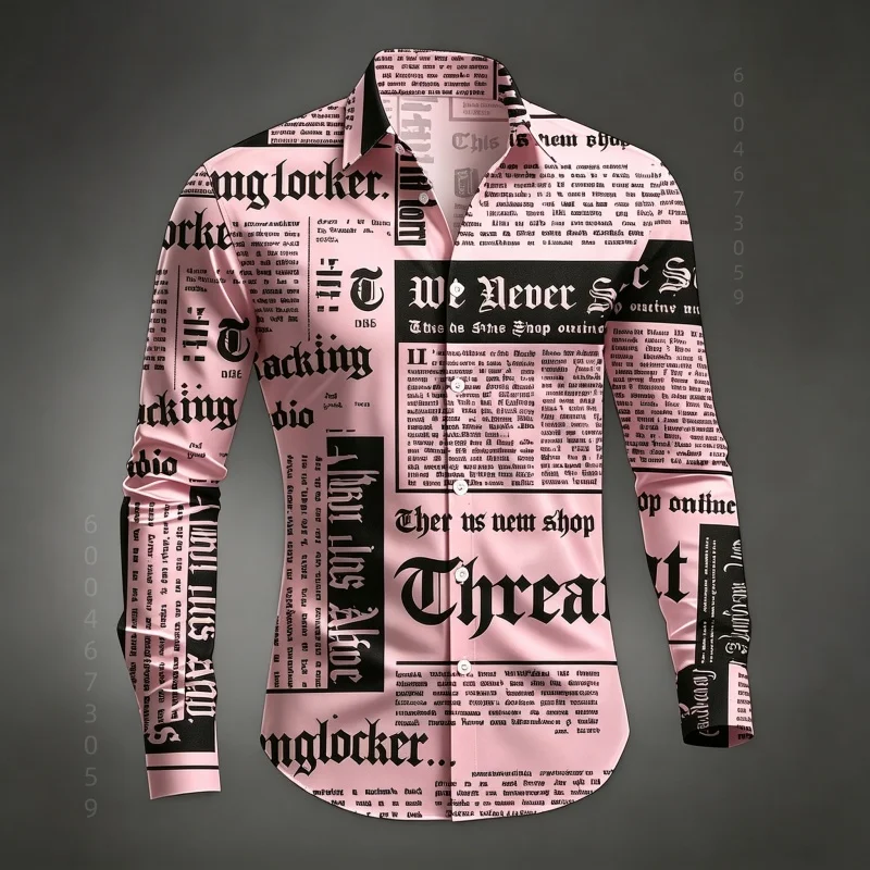 Men's Shirt Long Sleeved Shirt Newspaper Letter Print Retro Casual Single Breasted Shirt Street Style Trendy Men's Top