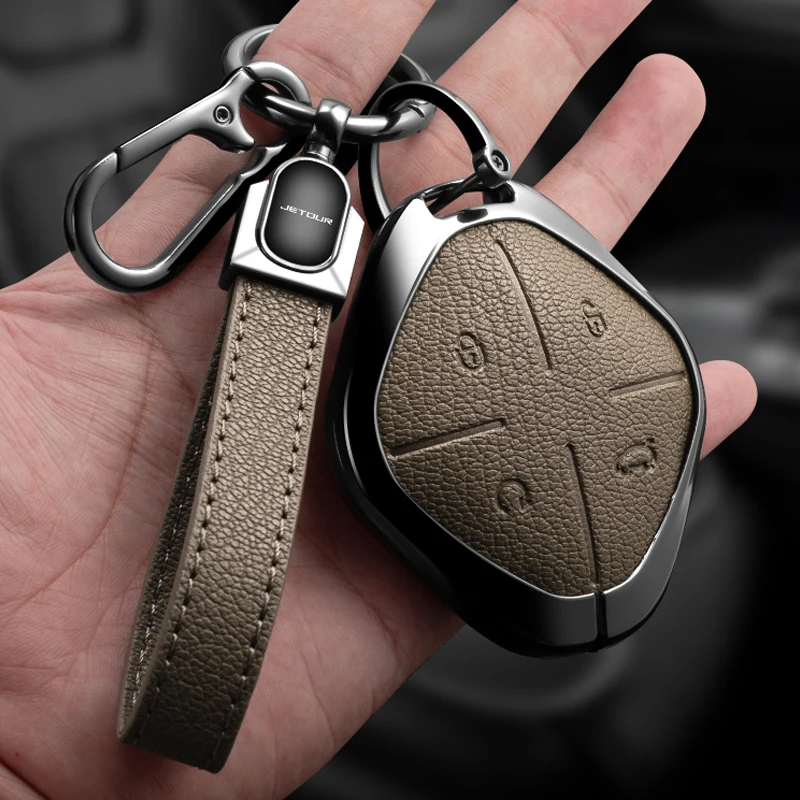 For Chery Jetour DASHING X-1 Plus DTC Zinc Alloy Leather Car Key Case Cover 4 Buttons Key Protection Shell Auto Accessories