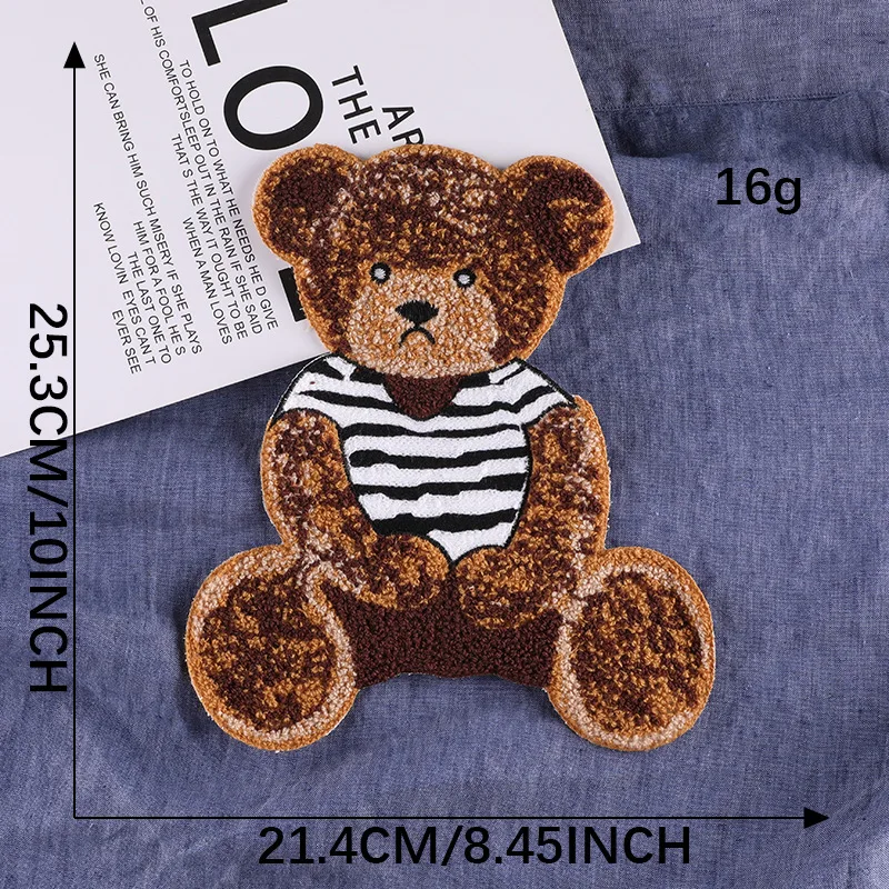 1 Pcs Chenille Patches Cute Big Bear Badge Big Plush Patch Clothing Accessories DIY Clothing Jacket Hand Sewing Decorative