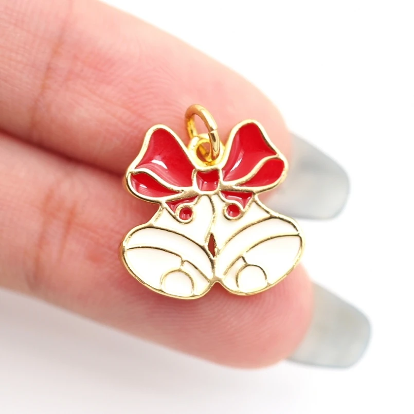 

MUDULLA 10 шт. золотой цвет медные подвески кулон Рождественский колокольчик эмаль около 15,6x17,1 мм ювелирные изделия специальный подарок для женщин