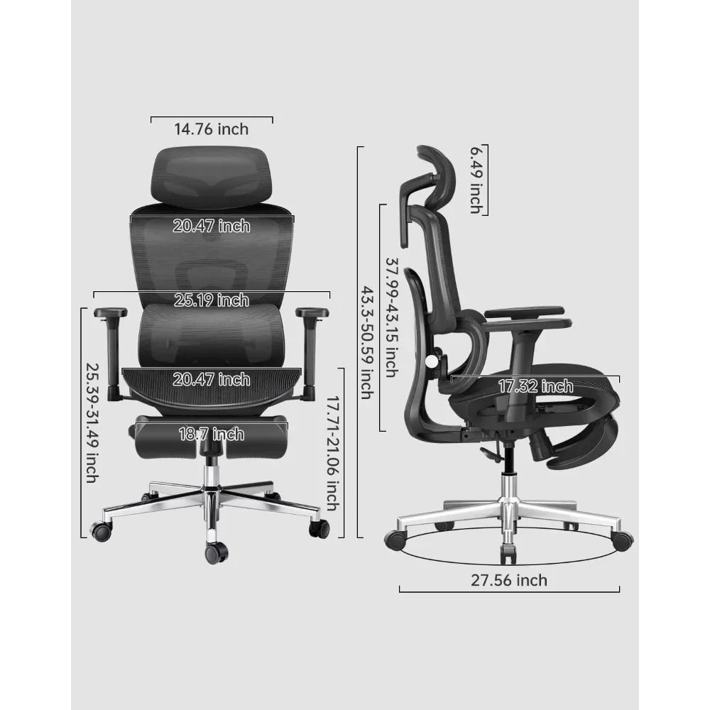 

Ergonomic Office Chair with 3D Adjustable Armrests & Lumbar Support - High Back Computer Chair for Big & Tall Users