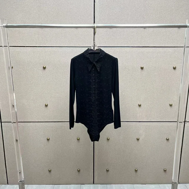 

Women's Collared Embroidered Jumpsuit, Long-Sleeve Embroidered Top, Premium Commuter Shirt, Fall, New Arrival, 2025，y2k