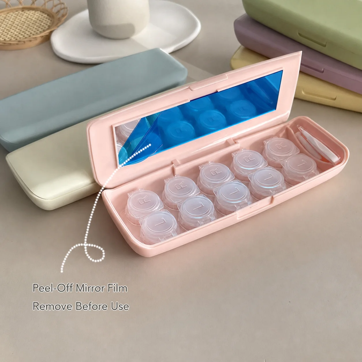 Contact Lens Case Frosted Colored Contact Lens Case Multi Compartment Contact Lens Case Snap-Close For Multiple Pairs Storage