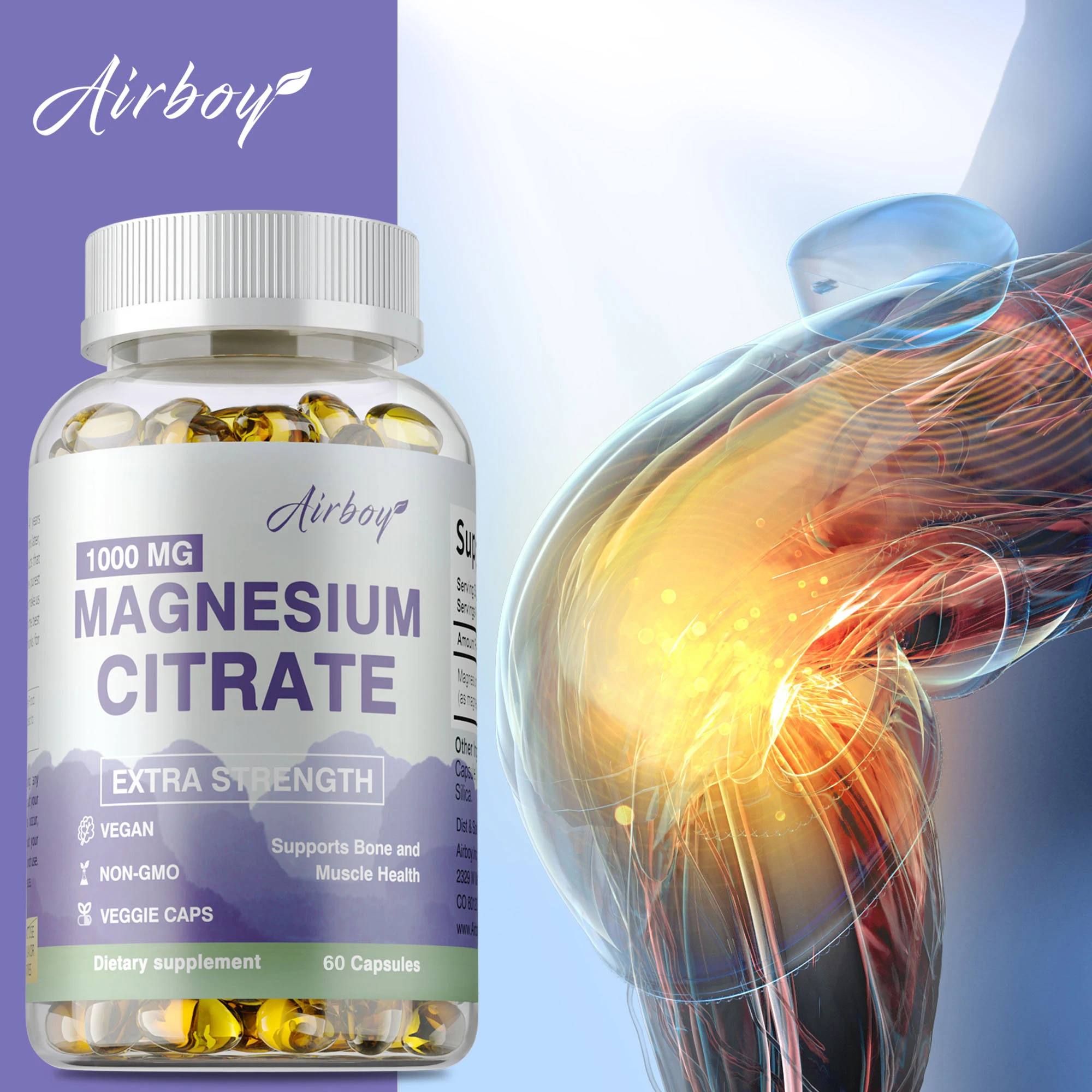 

Magnesium Citrate 1000mg - Supports Nerve, Muscle, Bone, Heart Health, and Improves Digestion - 60 Capsules
