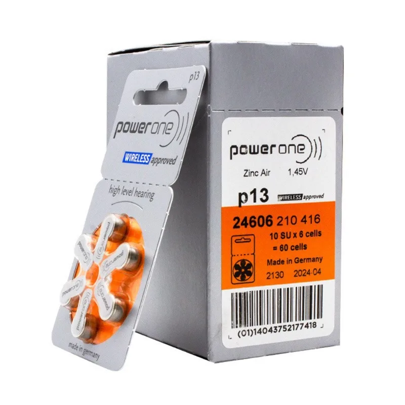 PowerOne P13  60 PCS  High Performance Hearing Aid Batteries. Zinc Air 13 / P13 / PR48 Battery for BTE Hearing aids Drop Shippin