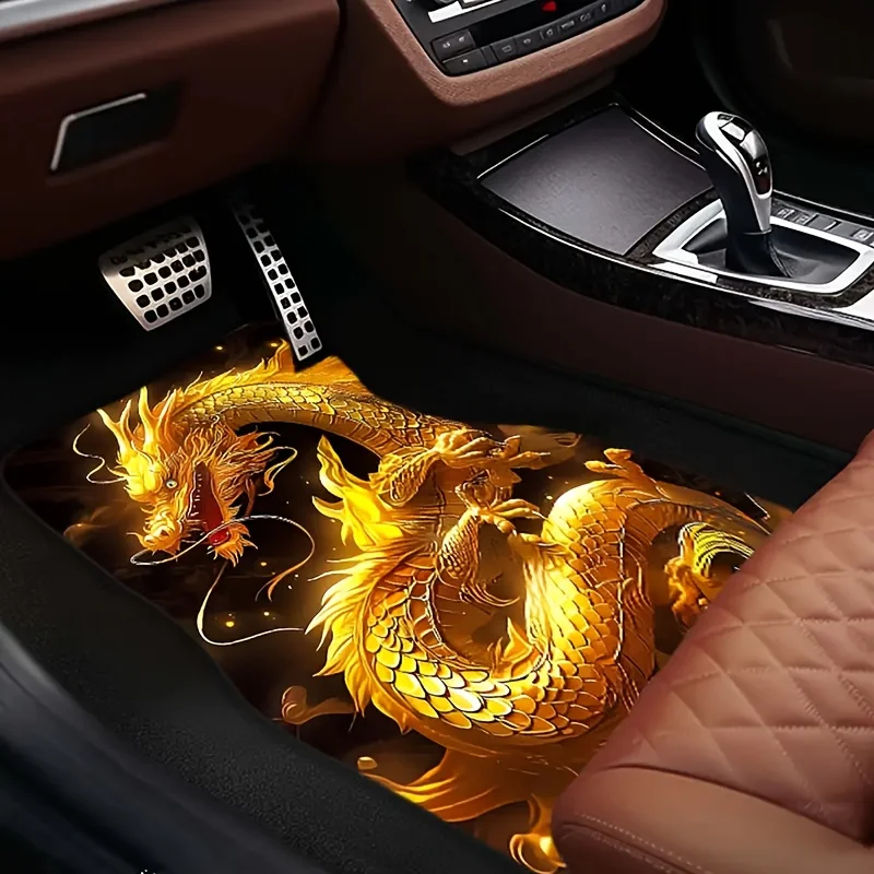 

4pcs Golden Dragon Pattern Car Floor Mats - Universal Fit, Front & Rear Full Coverage Auto Interior Accessories, Ideal For Sedan