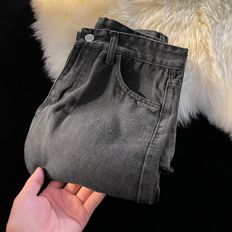 Men's Black Ripped Jeans Spring/summer Loose Straight Leg Denim Pants Korean Casual Fashion Solid Color Male Trousers