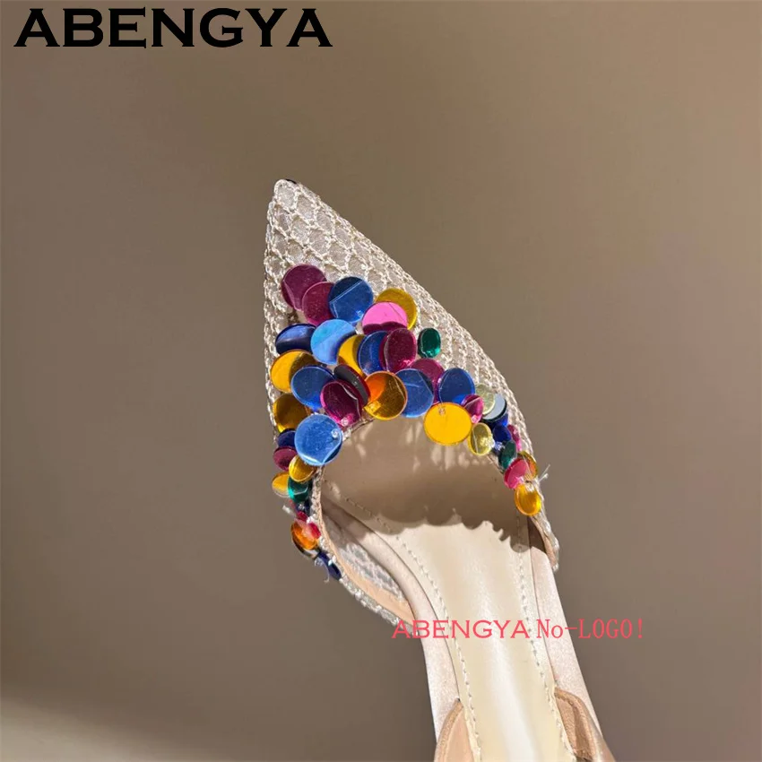 

Bohemia Summer New Multi-color Petals Thin High Heels Sandals Women Pointy Toe Gladiator Sandals Sexy Dress Shoes Mujer