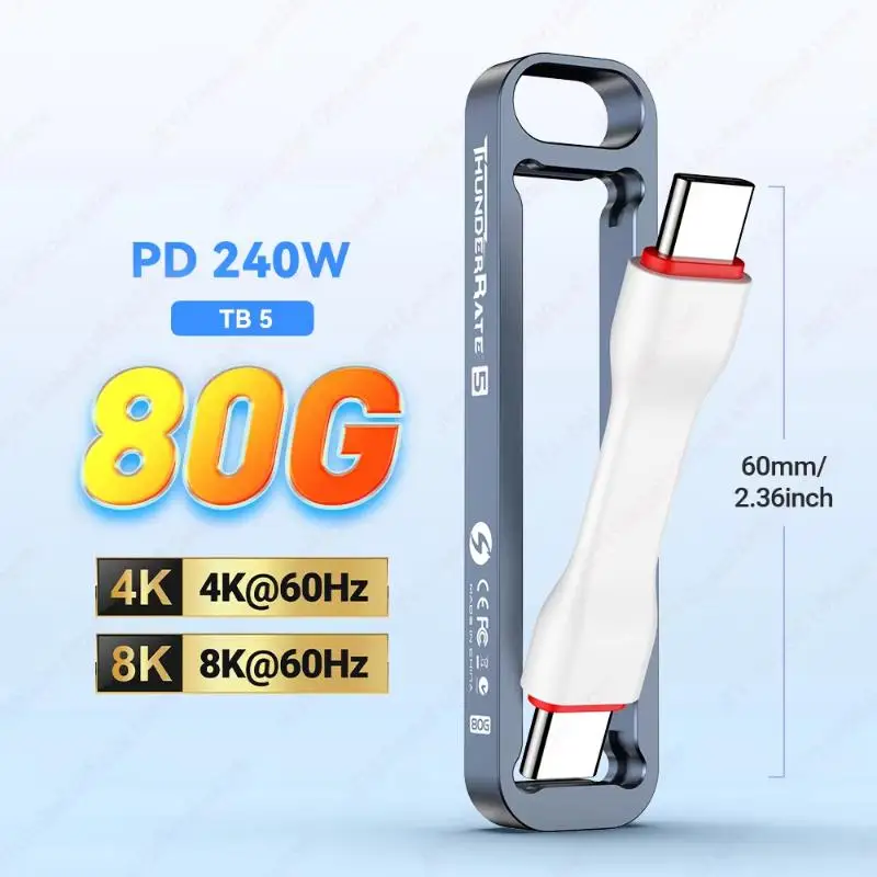 JEYI Short Storable USB C to USB C Cable PD240W Fast Charging 80Gbps High Speed for Portable Power Bank Phone Charging