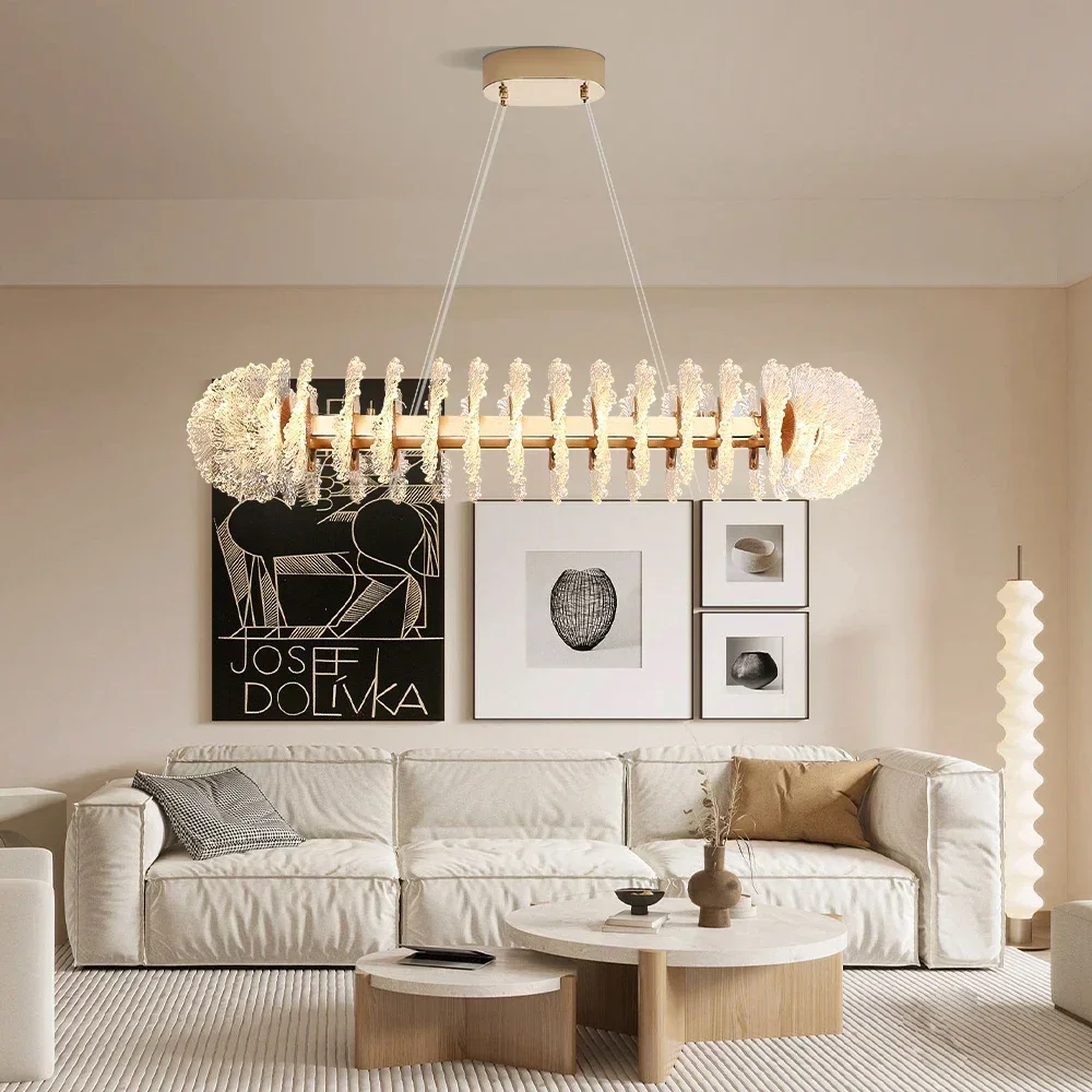 Modern LED Pendant Lighting Luxury Coral Flower Crystal Chandelier for Living Room Dining Room Bedroom Gold Hanging Lamp