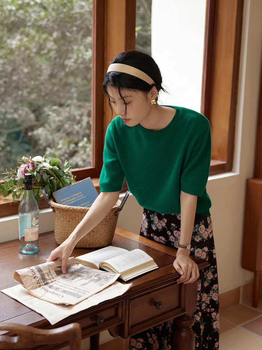 

Solighter Vintage Woolen ort Sve Knitted round Ne T-irt Women's Top Retro Sle Color Commute Faion Regular Fit