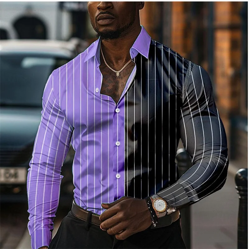 Business Casual Men's Line 3D Printed Shirt Formal Summer Spring Autumn Lapel Long Sleeve Shirt S-5XL Fast Shipping 2024