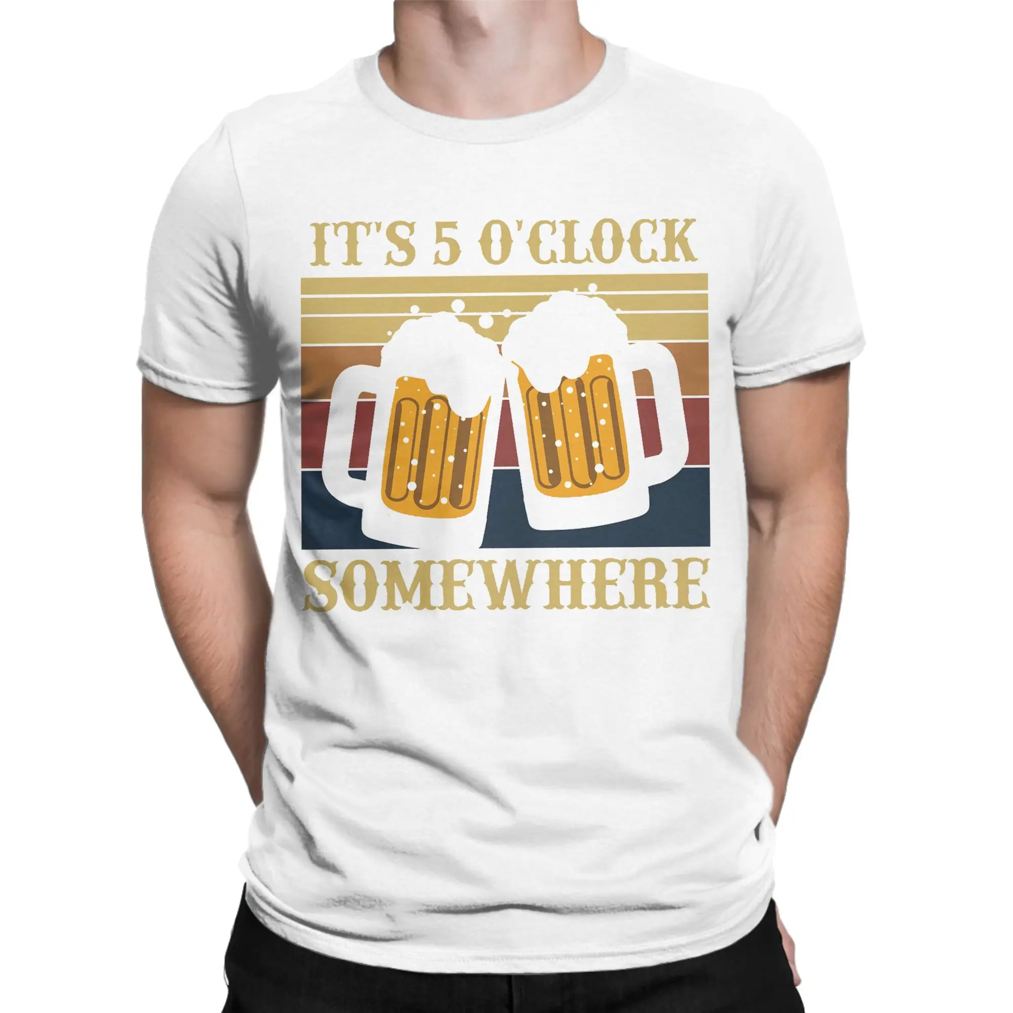 Beer Oclock T Shirt for Men Women Pure Cotton Vintage T-Shirts Crew Neck Beer Lover Tees Short Sleeve Clothing New Arrival