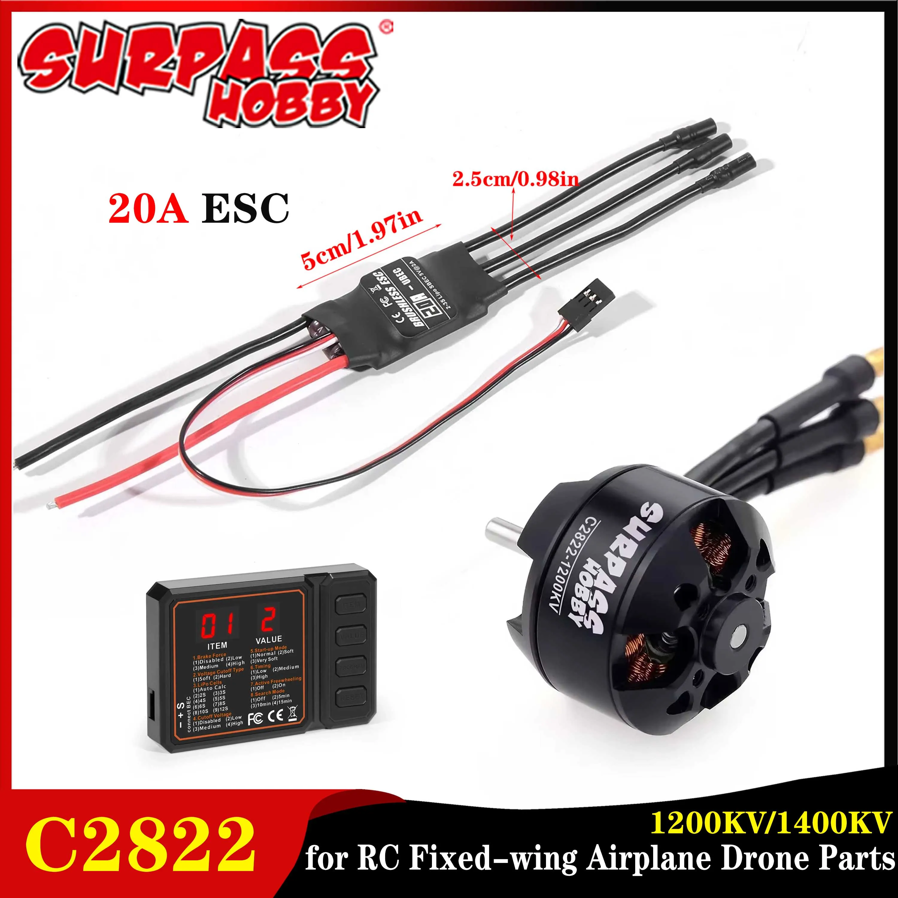 SURPASS HOBBY C2822 2822 1200KV 1400KV Brushless Motor 20A ESC Combo Program Card for RC Fixed-wing Aircraft Plane Drone Parts