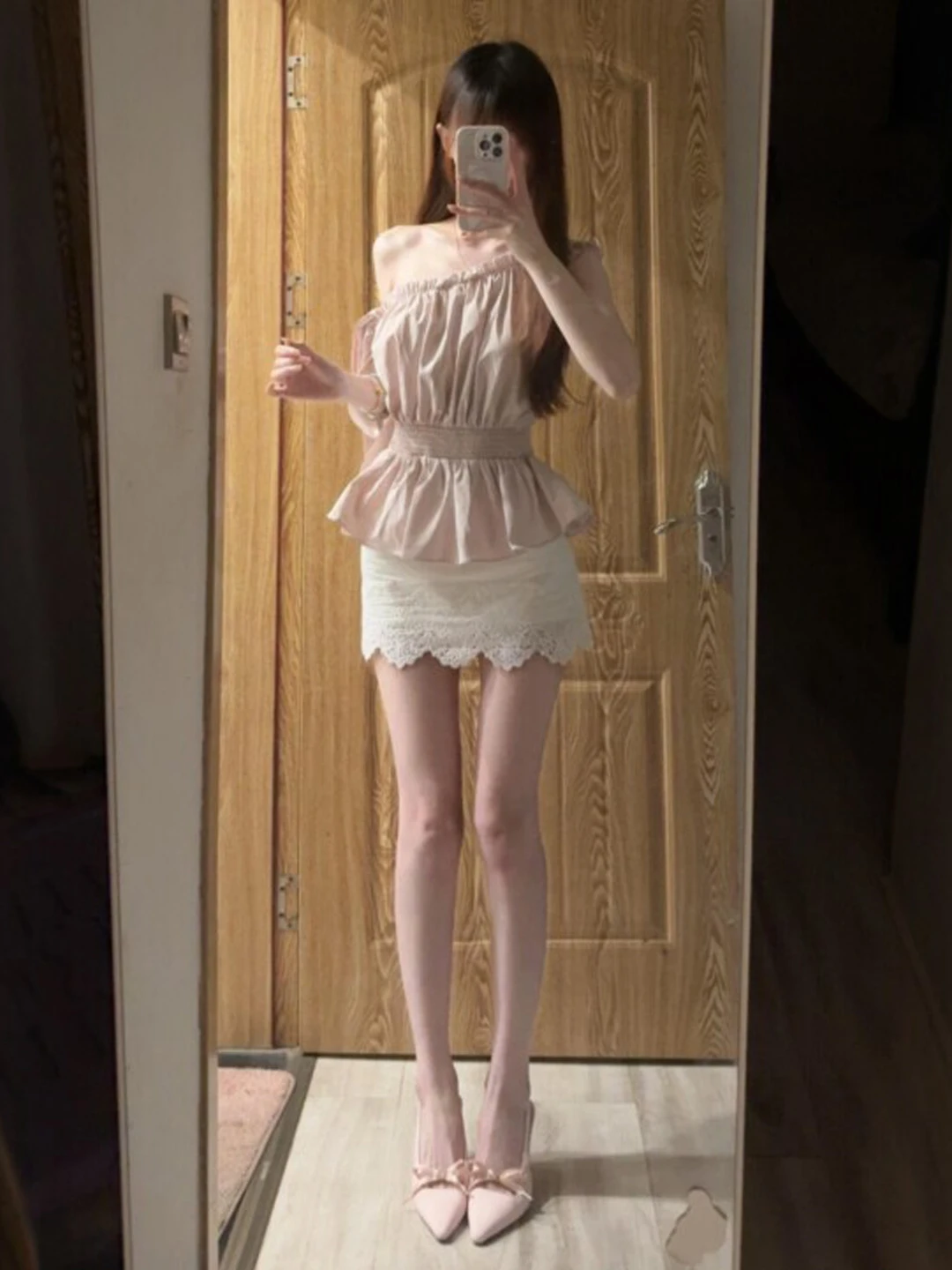 

Elegant Lace Shoulder Half Skirt Two-Piece Set Korean Style Summer Fashion Casual Cotton Blend Anti-Wrinkle Mid-Elastic