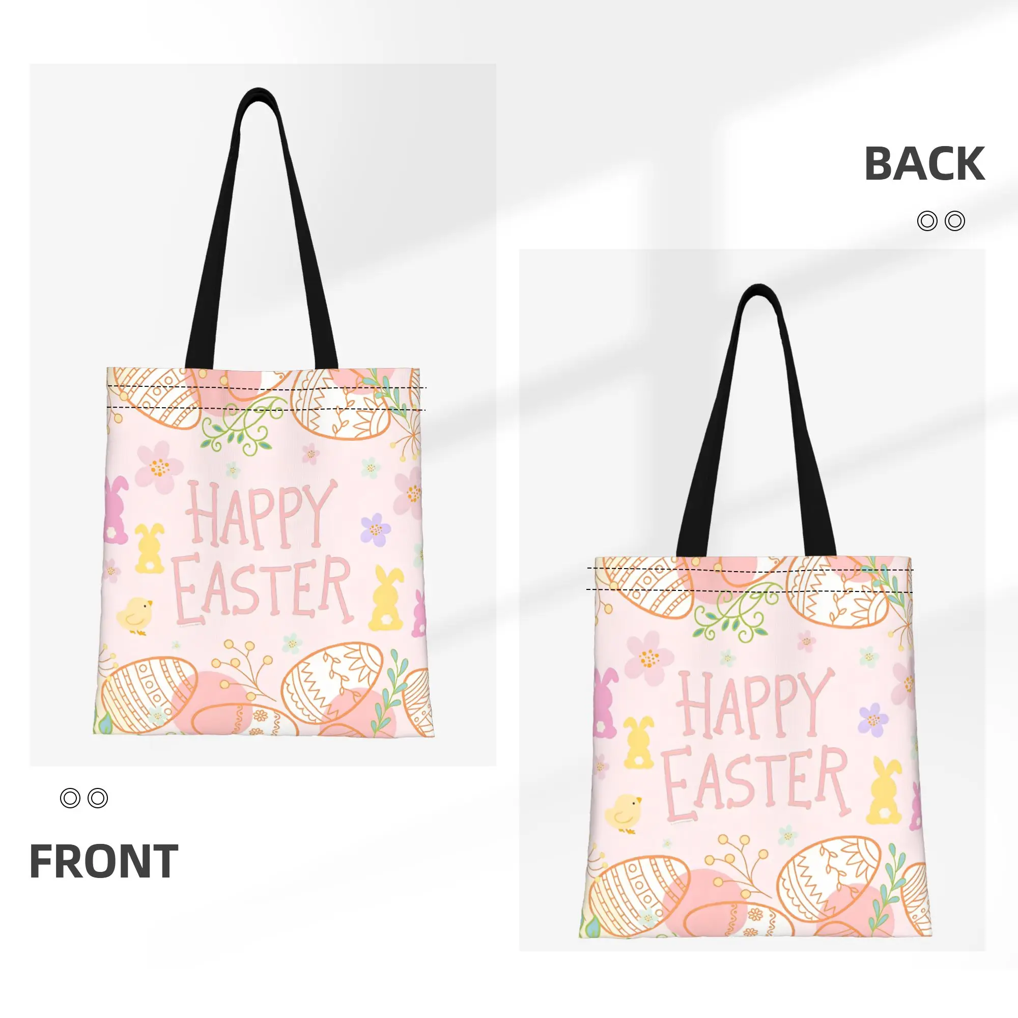 1PC Large Capacity Flower Bunny Easter Bunny Vibes Canvas Tote Bag Foldable Chic Pattern No Closed Design