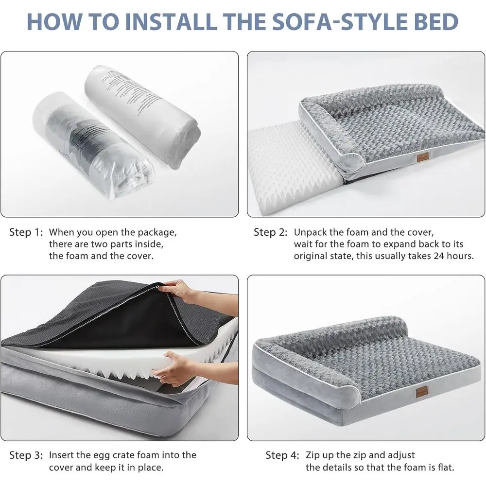 Large Grey Waterproof Sofa Dog Bed with Removable Cover for Extra Large Dogs - Nonskid & Washable Pet Bed