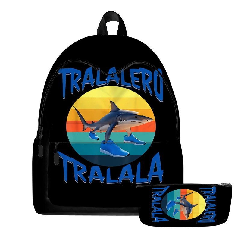 Tung Tung Tung Sahur 배낭 Tralalero Tralala 어린이 중학교 가방 남자 배낭 2pcs 십대 Mochila 소년 키즈 선물