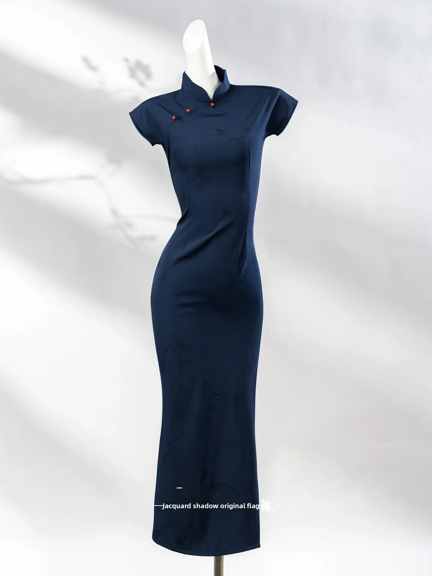 

Шелковое платье-орхидея для женщин: элитное китайское платье средней длины с цветочным принтом, винтажное, с длинными рукавами, дышащее, из полиэфирного волокна