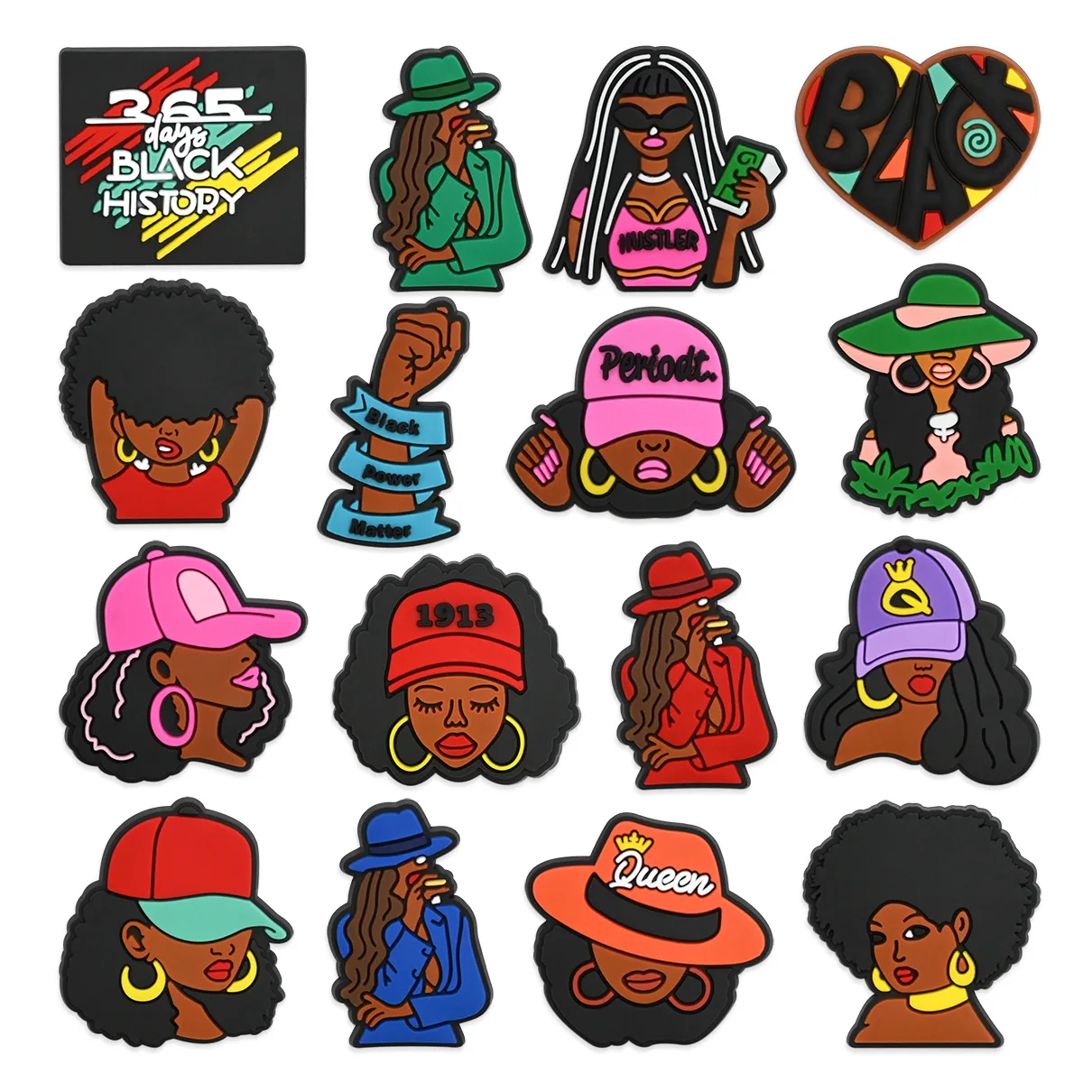 16pcs New Black Girls Shoe Charms for Clogs Shoe Decoration Premium Quality Popular Shoe Accessories for Great X-mas Gift