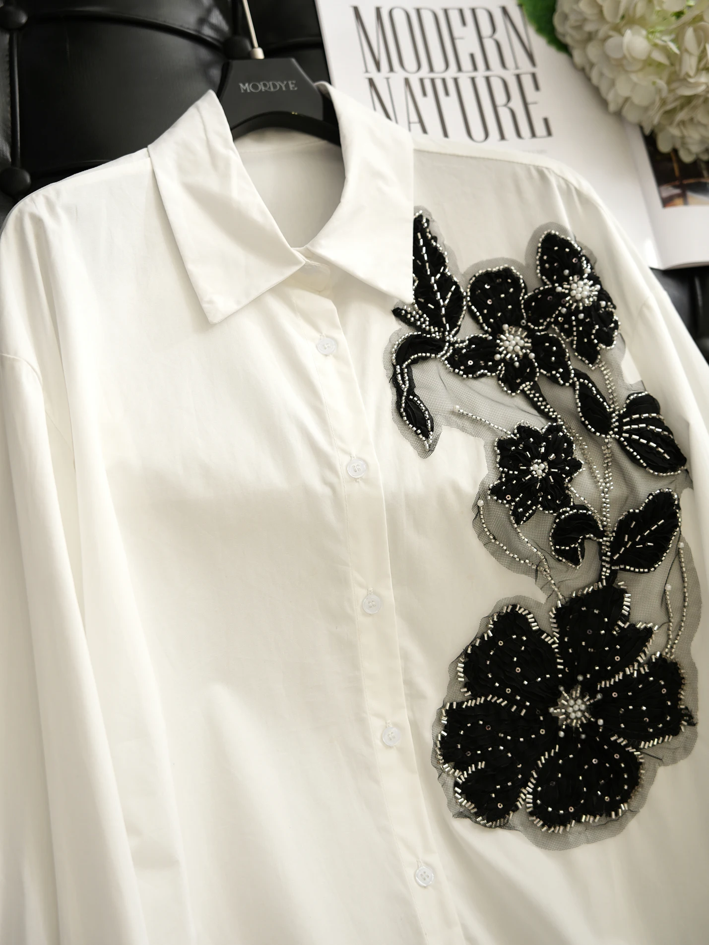 

Embroidered Long Sve irt Women's Premium Cotton Embellied with Heavy Beading Color Blo Design Spring Faion Top