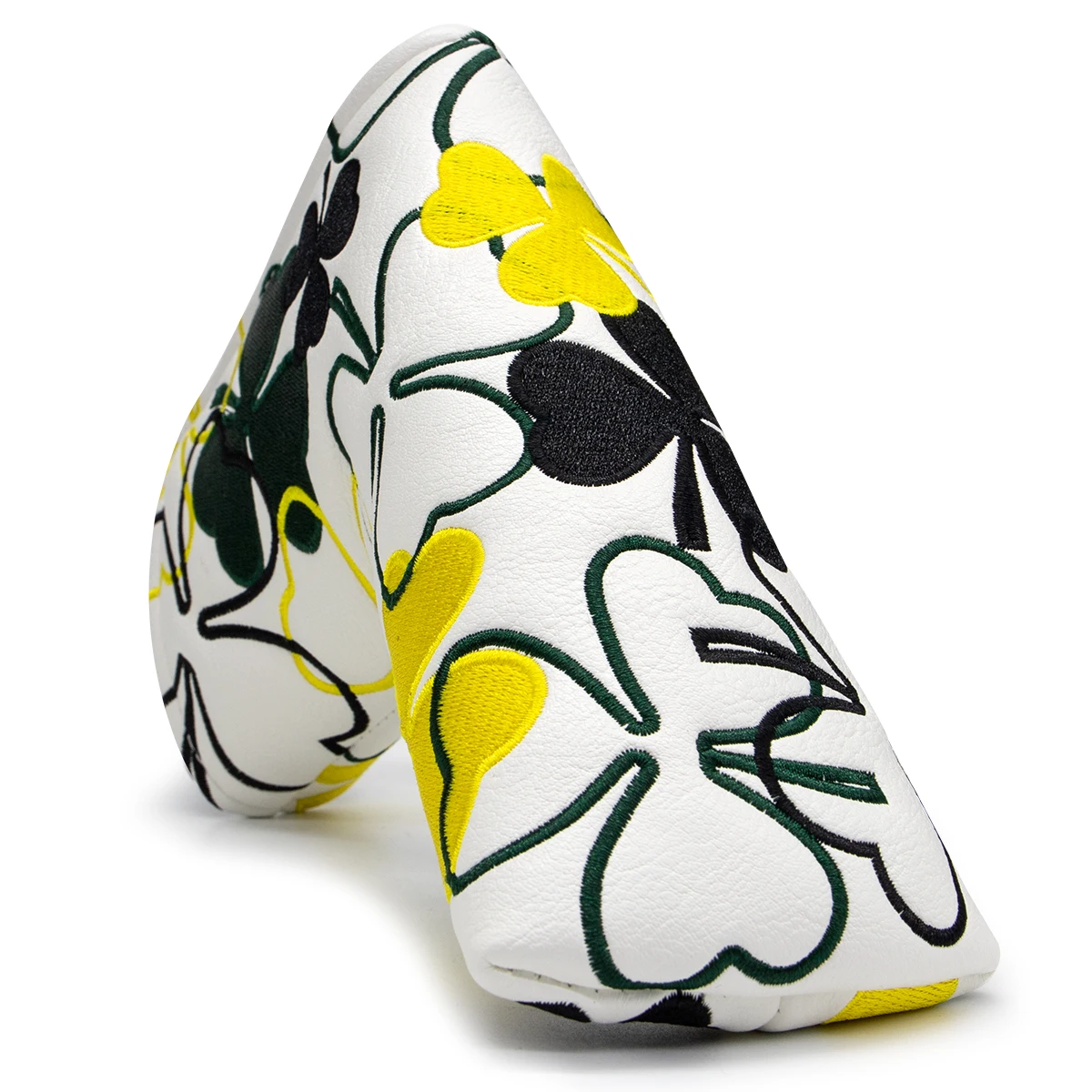 Golf Club Headcovers Lucky Clover White Leather Head Covers Set Golf Club Headcovers for Driver Fairway Hybrid Wood Number Tags