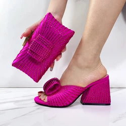 Fashionable 2024 New Designed Soild Color Elegant Shoe Bag Classic Style African Women's Round Toe High Heels For Wedding Party