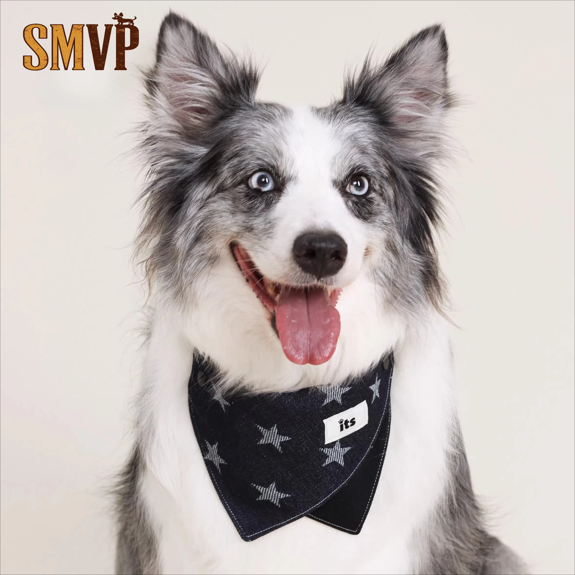 

Imitation Denim Fabric Dark Blue Soft Breathable Pentagram Print Pet Kitten Puppy Decorative Bib Triangle Towel