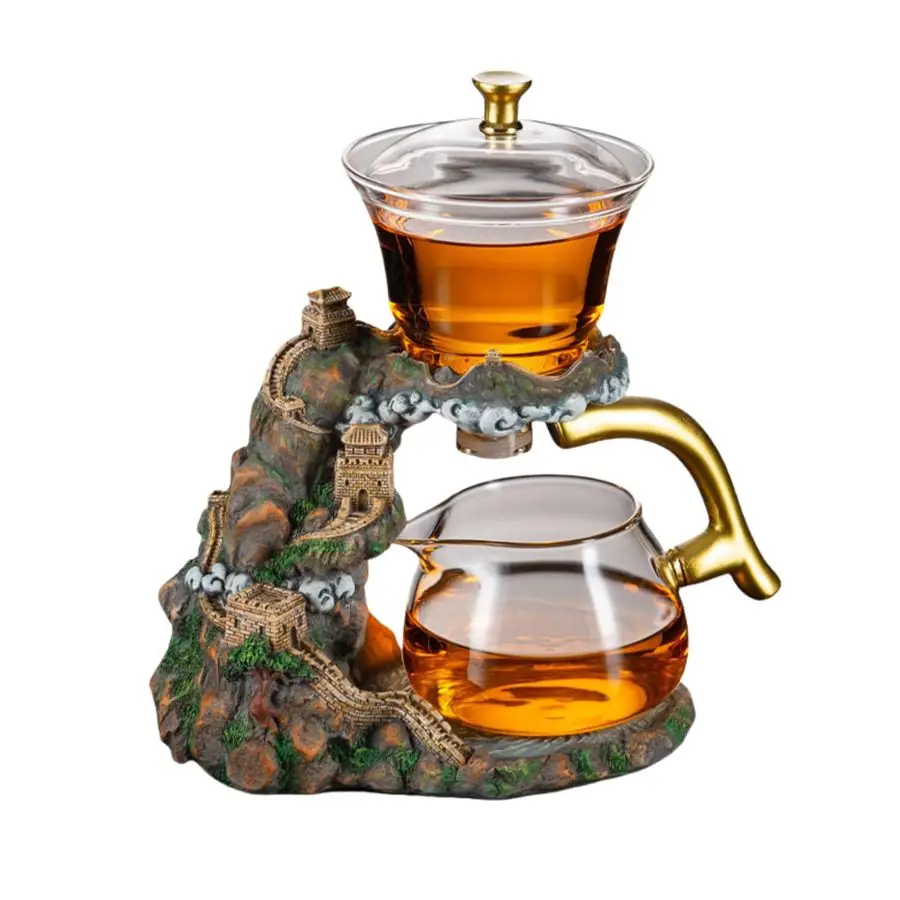 

Lazy Kungfu Glass Tea Set Semi Automatic Drip Rotating with Infuser Heat Resistant Glass Teapot Set Teapot