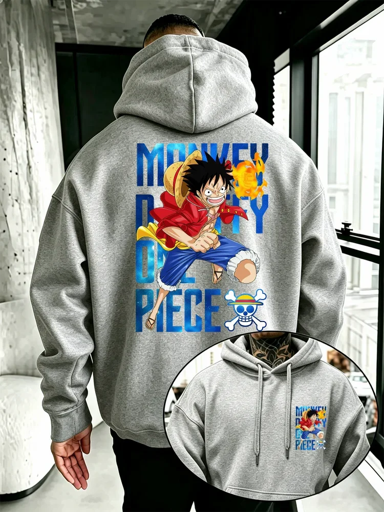 One Piece Monkey D. Luffy Grafik-Hoodie, Unisex, Kapuzenpullover mit Kordelzug, Vorder- und Rückseite mit Anime-Motiv, Oversized, lässiges Oberteil