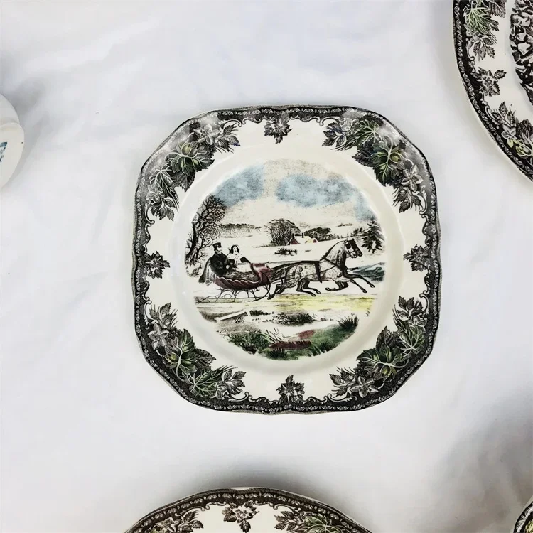 Foreign trade British export ceramic manor series tableware plate salad bowl cup decorative heating plate