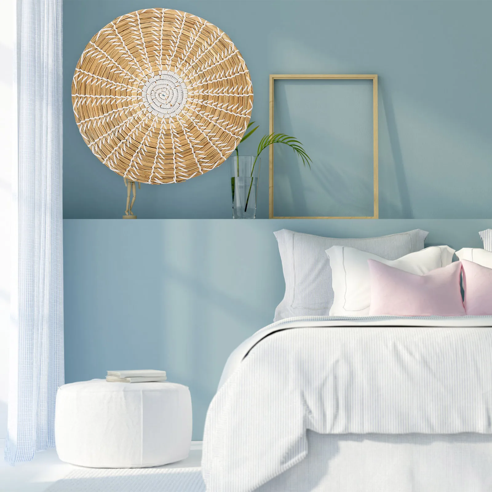 

Ethnic Style Seagrass Woven Basket Wall Decor Indoor Hanging Wall Art Decoration for Living Room Bedroom Home Ornaments Natural