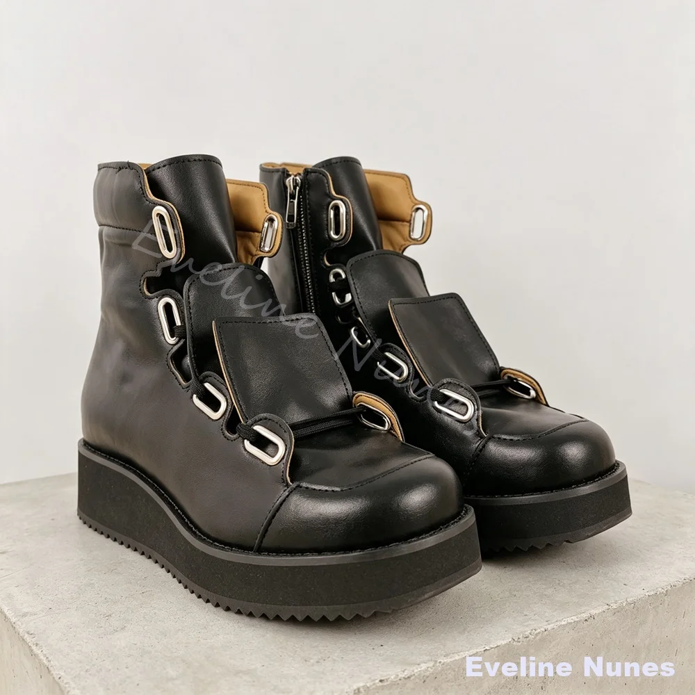 Multi‑Flap Overlay Platform Ankle Boots Men Cross Tied Wedge Thick Sole Punk Motorcycle Boots Gothic Y2K Street Cycling Boots