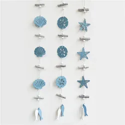 Studio Props Wall Hanging Hand Made Mediterranean Starfish Hung Fish Nautical Decor Hang Wood Marine Pendant for Home Decoration