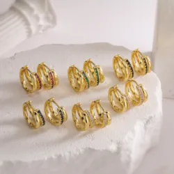HECHENG, Cubic Zirconia Tiny Huggie Hoop Earrings for Women CZ Crystal Cartilage Ear Buckle Piercing Jewelry Gift