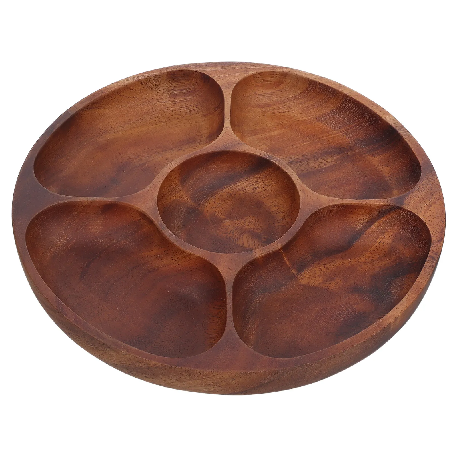 

Divided Serving Tray Round Acacia Wood Snack Tray 5 Section Dessert Plate for Appetizers Dried Fruit Nuts Candies