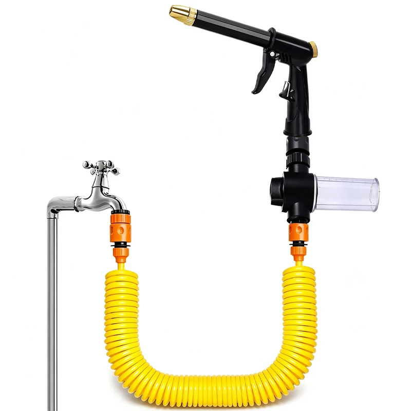 Garden Irrigation Water Pipe 7.5M-30M High-Pressure Nozzle, With Foam Spray, Spring Pipe Plastic Water Pipe For Car Cleaning