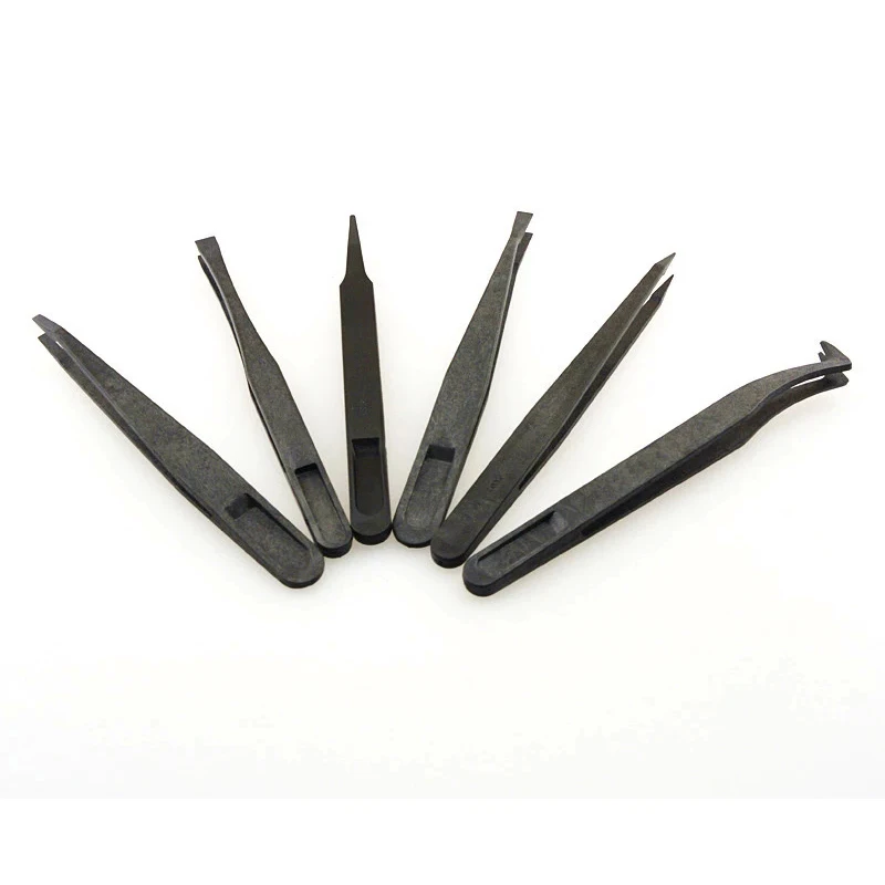12 X 1.1 X 1.4cm/4.7 Portable Black Straight Bend Anti-static Plastic Tweezer Heat Resistant Repair Tool