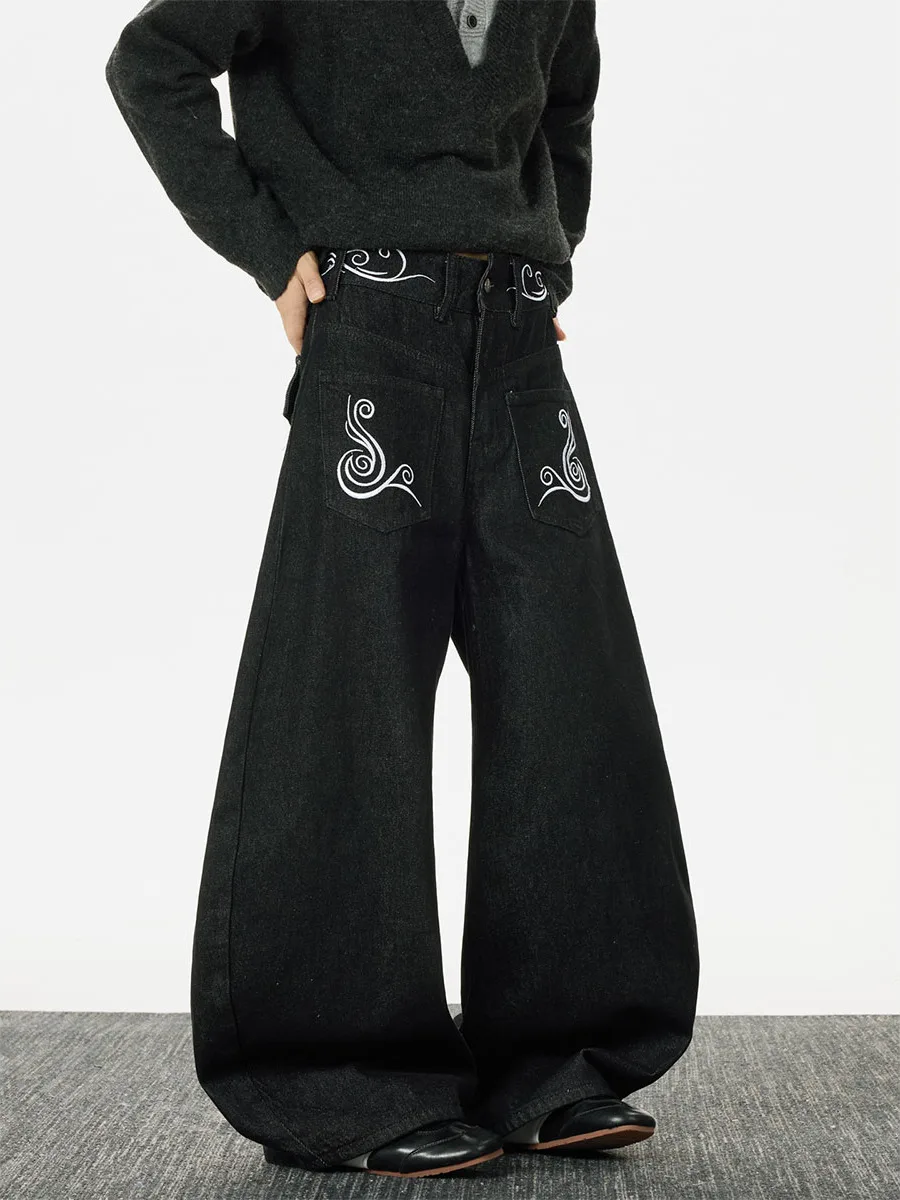 Women Black Gothic Baggy Emo Y2k Jeans Oversize Grunge Jean Pants Vintage Harajuku Embroidery Denim Trousers Alternative Clothes