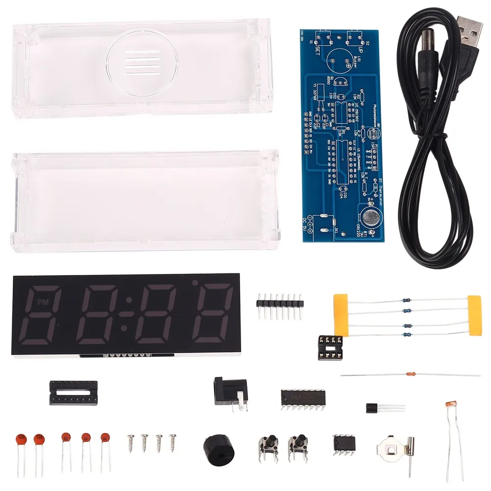 Electronic Clock DIY Kit Temperature Meter Digital Colorful LCD Display with Alarm Time/Date DC 5V 4 Bit Soldering Practice