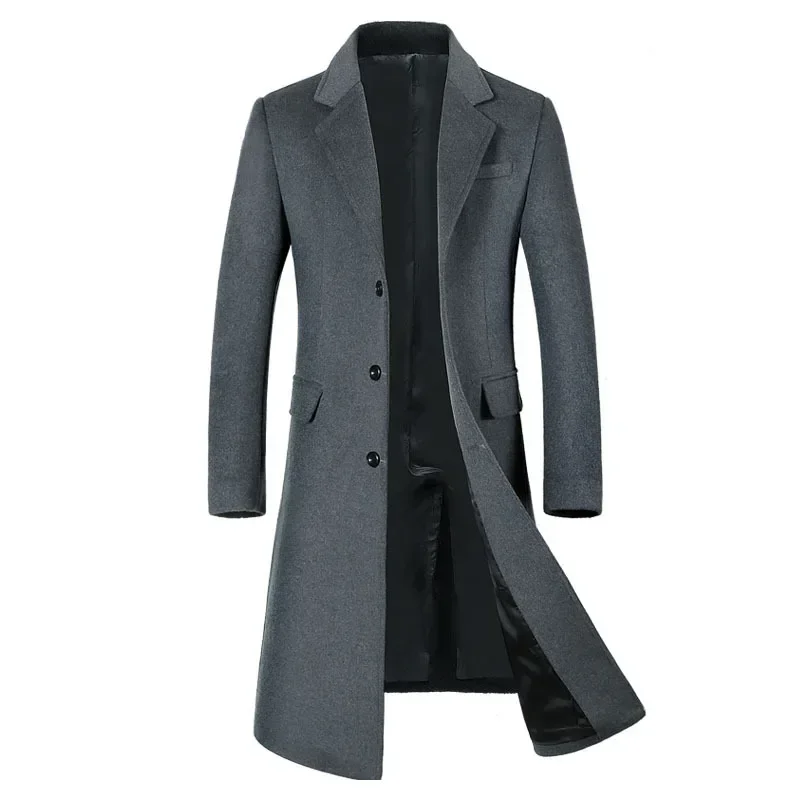 

Autumn and Winter New Men's Woolen Woolen Coat Lengthened European Plus Size Korean Version Slim Plus Velvet Thick Coat Coat