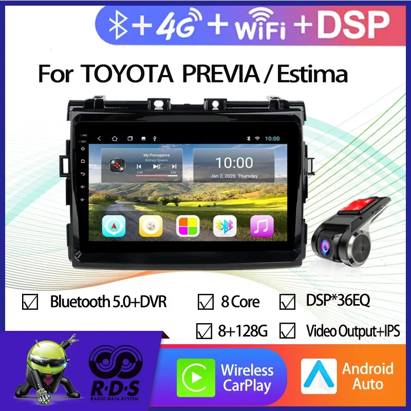 Android Car GPS Navigation For TOYOTA PREVIA/Estima/Tarago/ Canarado 2006- Car Radio Stereo With Wifi 4G AHD DSP CARPLAY